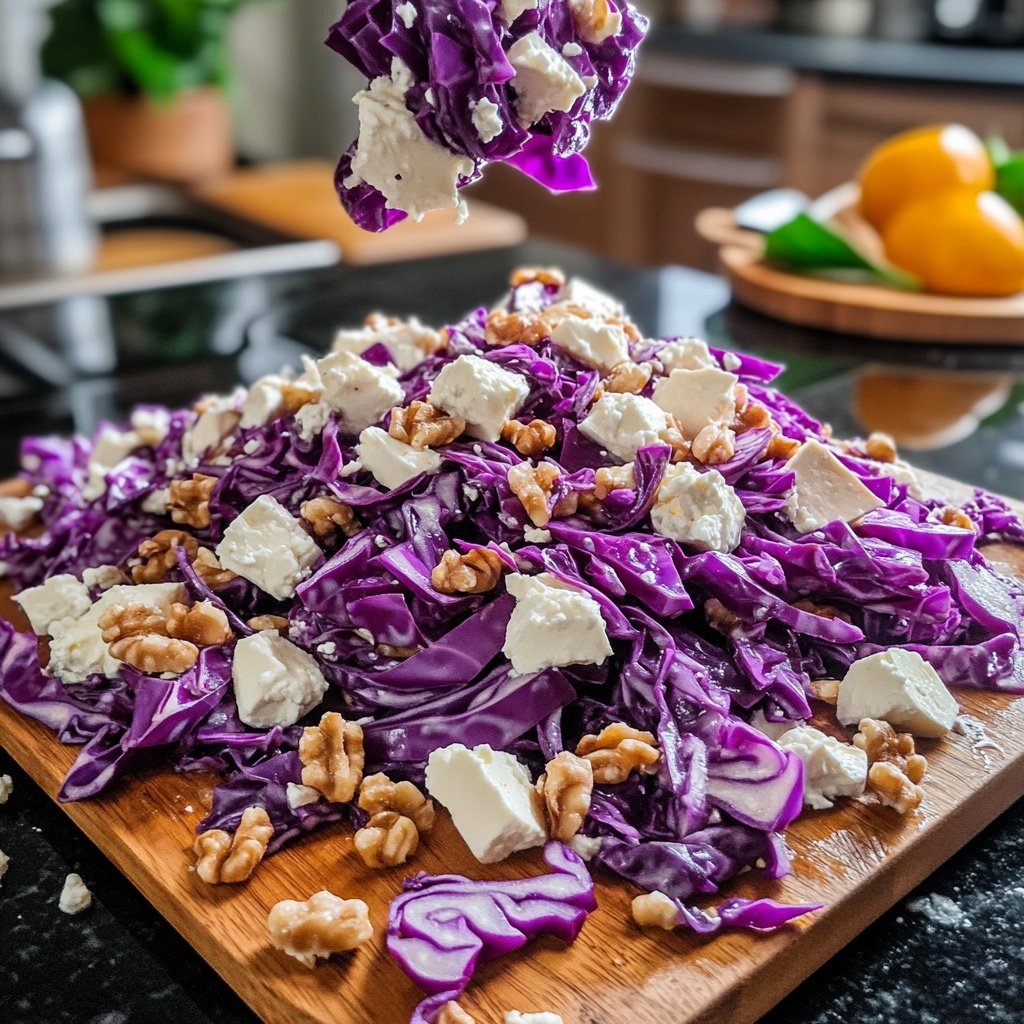 Rotkohl Salat mit Feta und Walnüssen