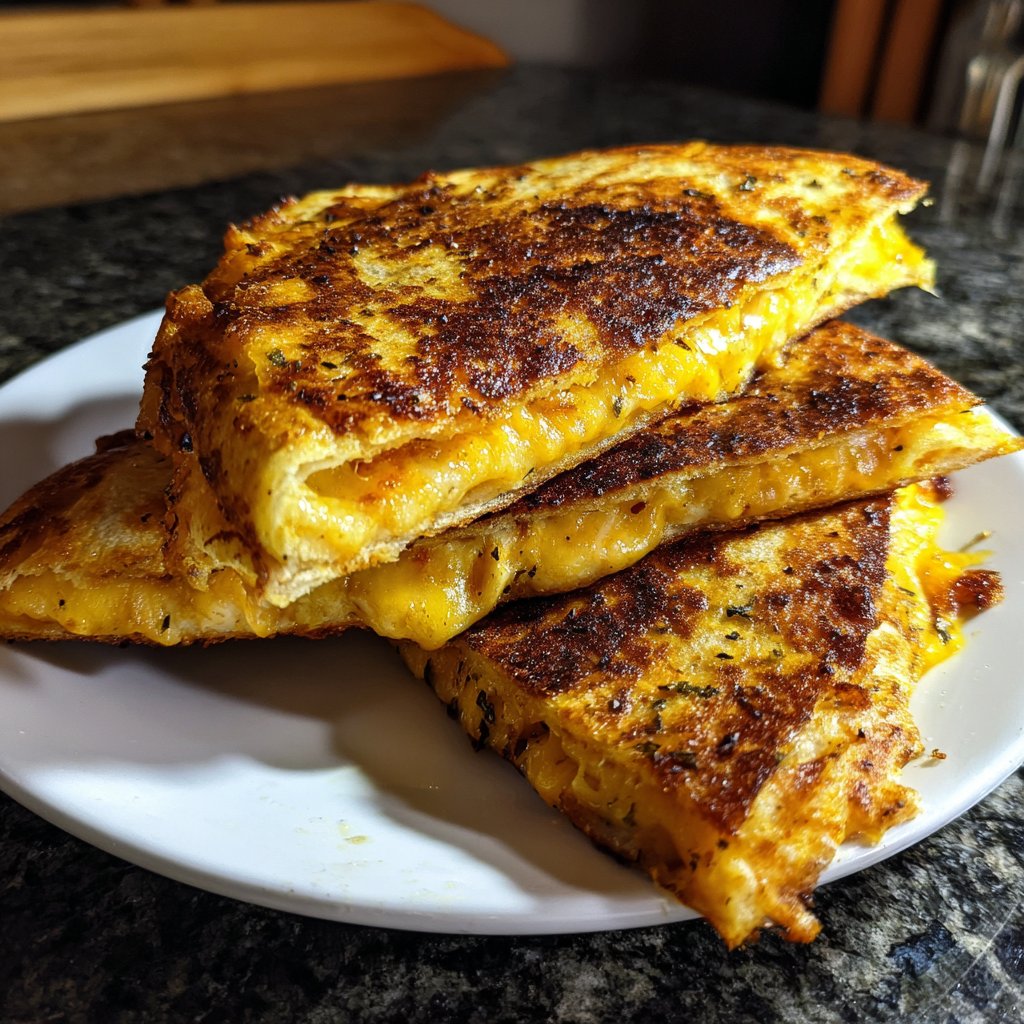 Frühlingszwiebel Pfannkuchen Quesadilla Käse geschmolzen