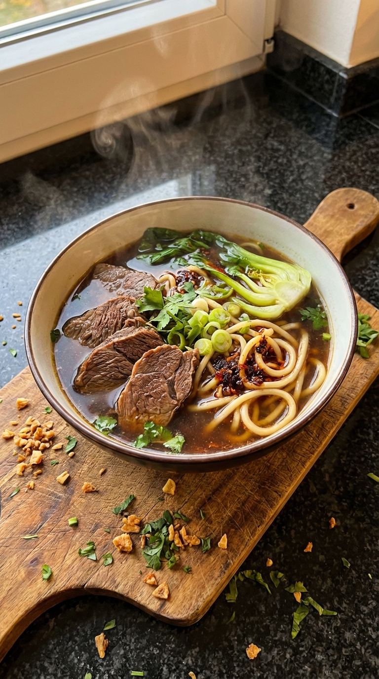 Herzhafte Asiatische Rind Nudelsuppe