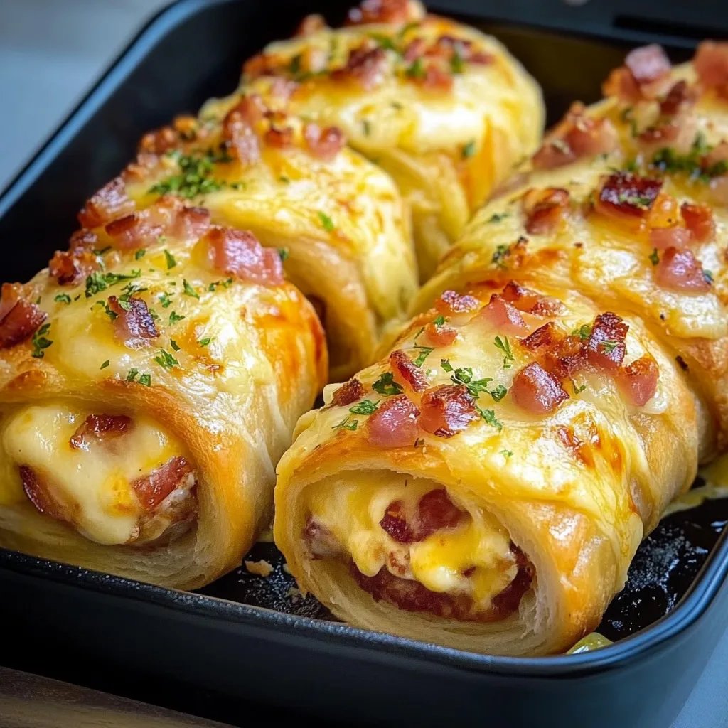 Frühstücksrollen mit Rührei, Käse und Speck