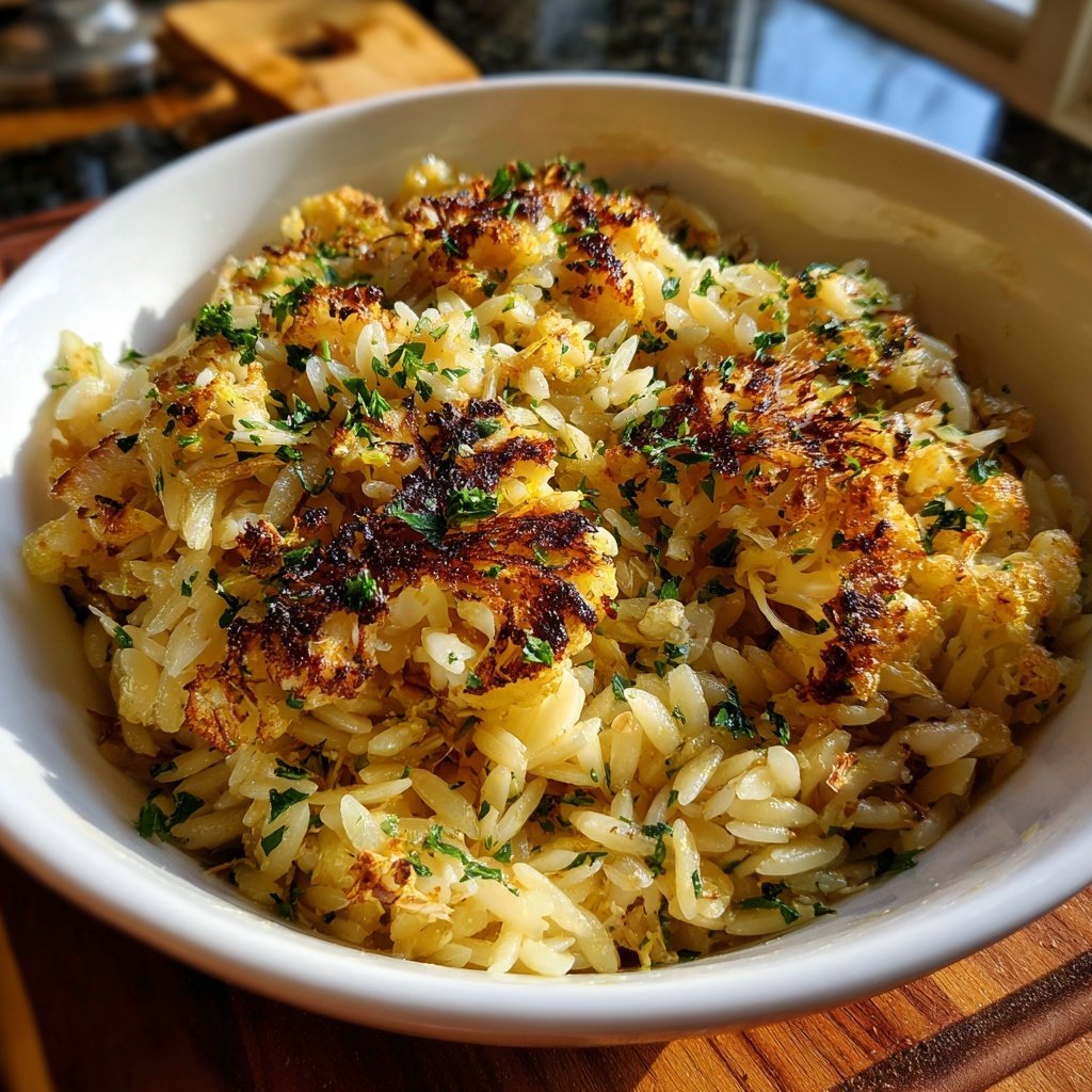 Gegrillter Blumenkohl Orzo mit Zitrone