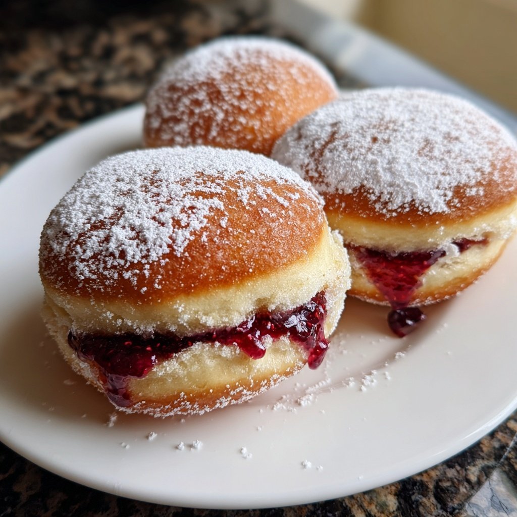 Klassische Deutsche Berliner Donuts mit Himbeermarmelade