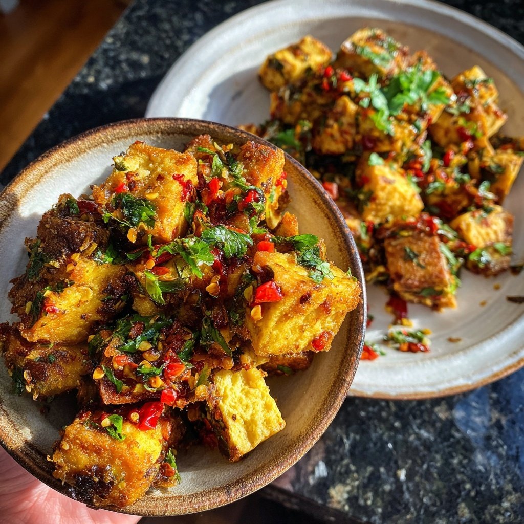 Knuspriger Tofu Schüsseln Chili Soße