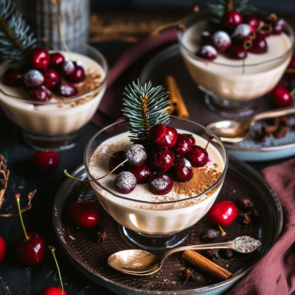 Lebkuchen Panna Cotta mit Glühweinkirschen