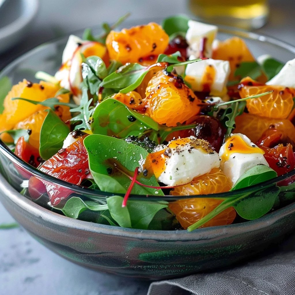 Feldsalat mit Orangen-Chili-Dressing und Mozzarella (im Glas)