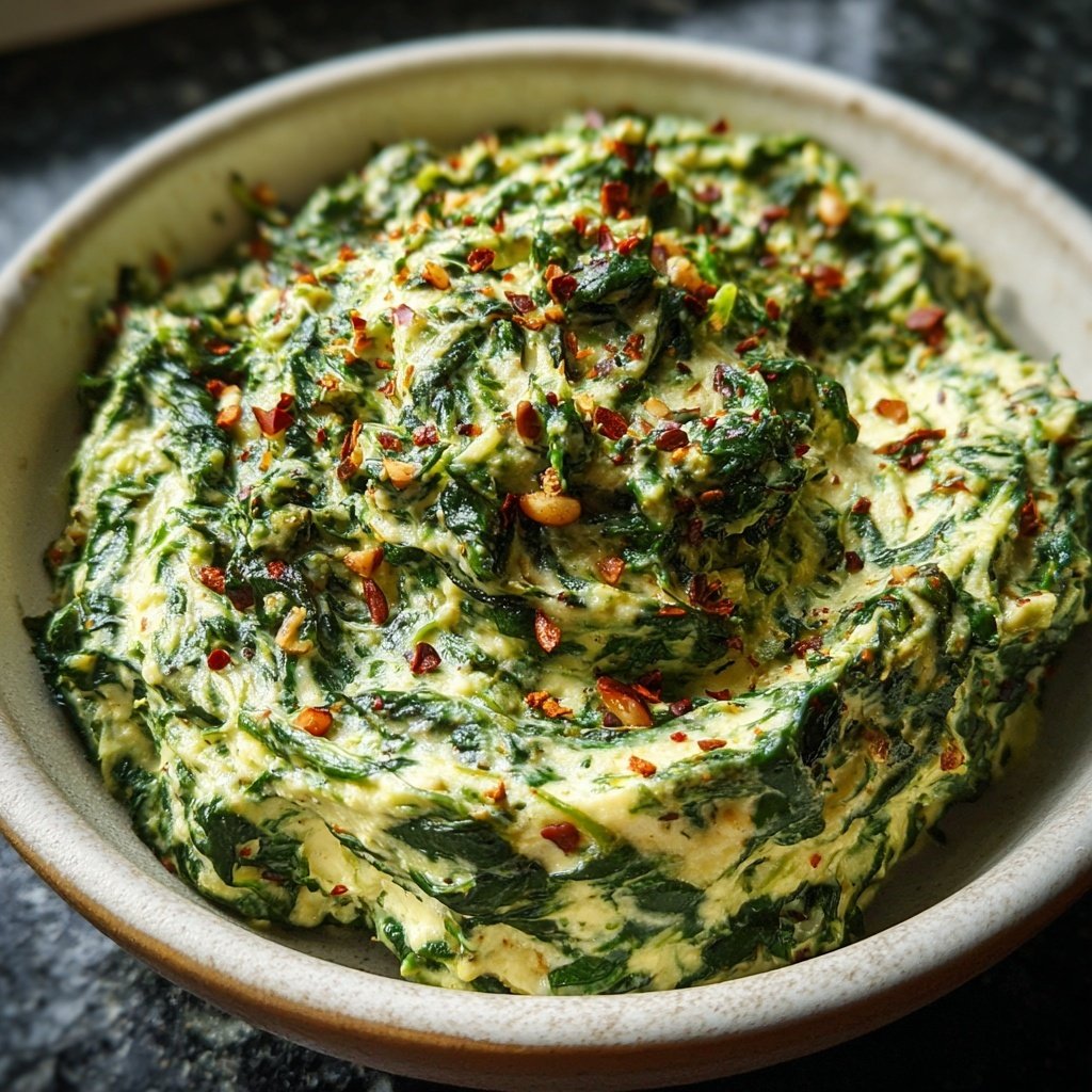 Cremiger Spinat mit Muskatnuss Topping