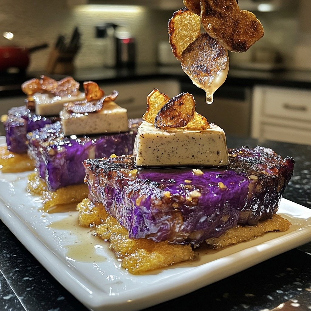Rotkohl-Steaks mit Misobutter und Knoblauchchips